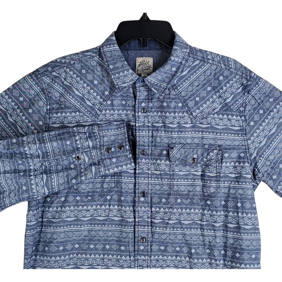 Moon Shine Spirit Shirt Pearl Snap Men L Blue Gray Brad Paisley LS Western Aztec - Picture 1 of 11